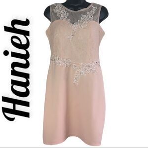 Hanieh Light Pink Evening Lace And Embroidered Midi Dress Size 3